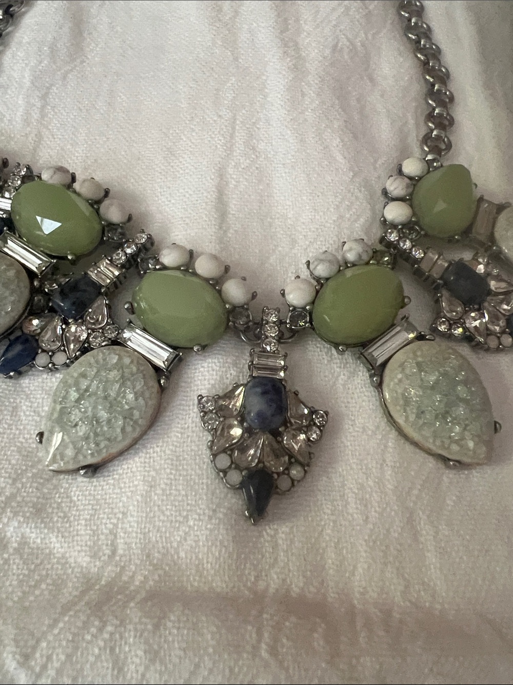 Chloe + Isabel Take me to Tangier Olive Green and White Crystal Bib Necklace